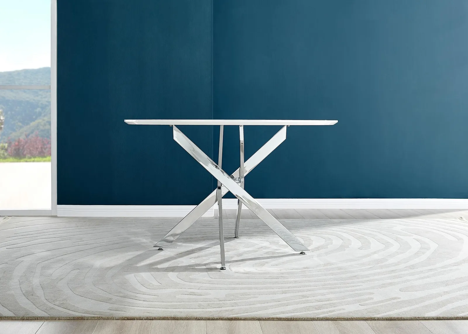 FurnitureboxUK Novara 120cm Round 6-Seater Dining Table With Silver Chrome Legs in White 3