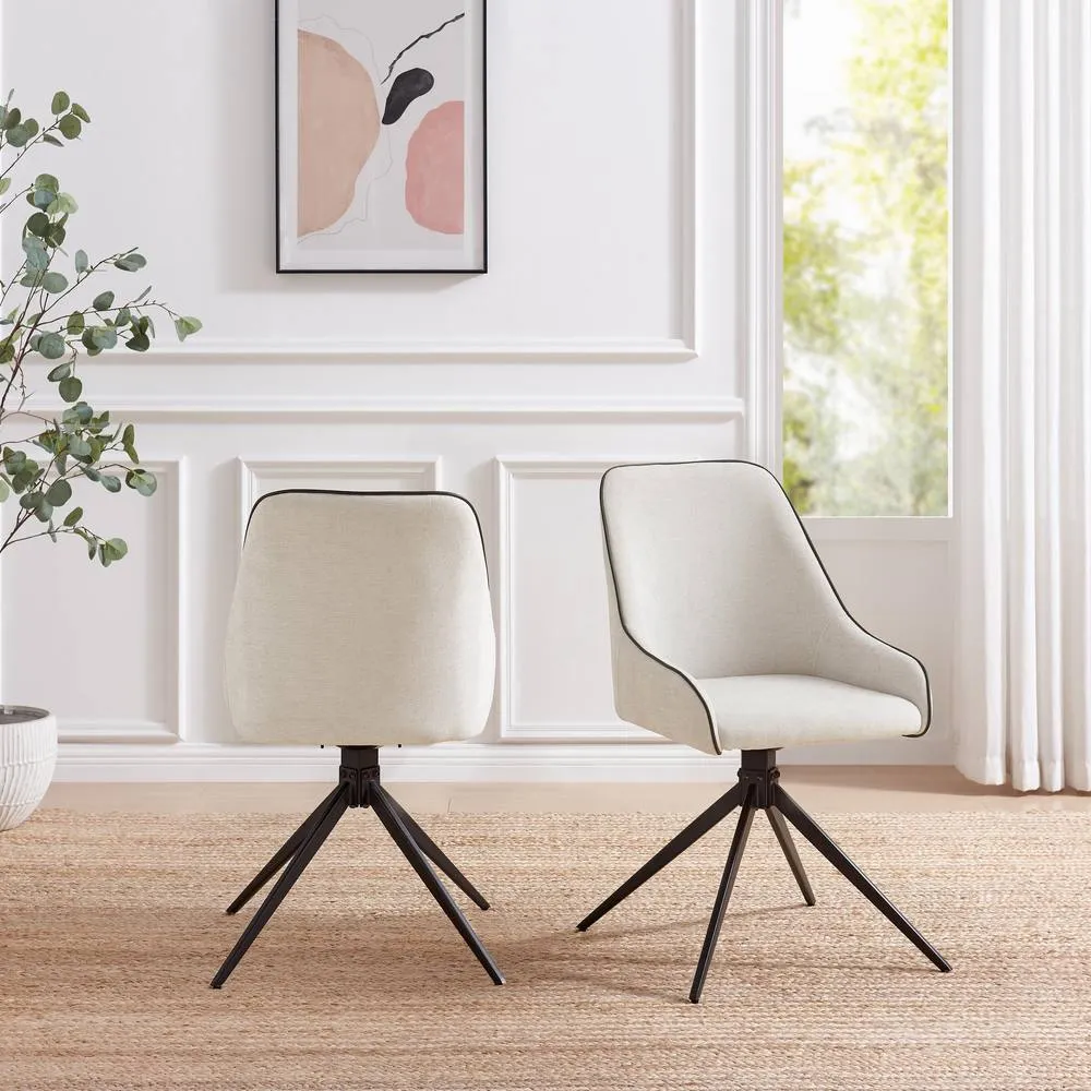 FurnitureboxUK 2x Beaumont Cream Fabric Swivel Dining Chairs 2