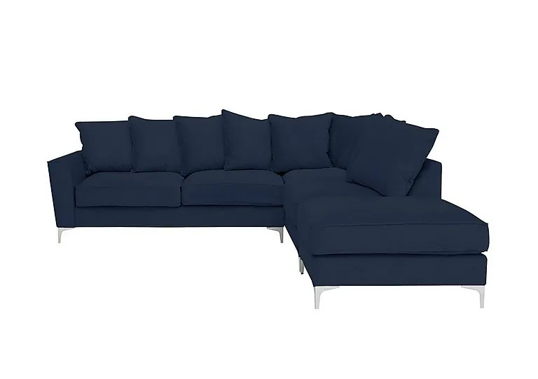 Legend Scatter Back Fabric Right Hand Facing Corner Sofa with Chrome Feet - Cosmo Navy