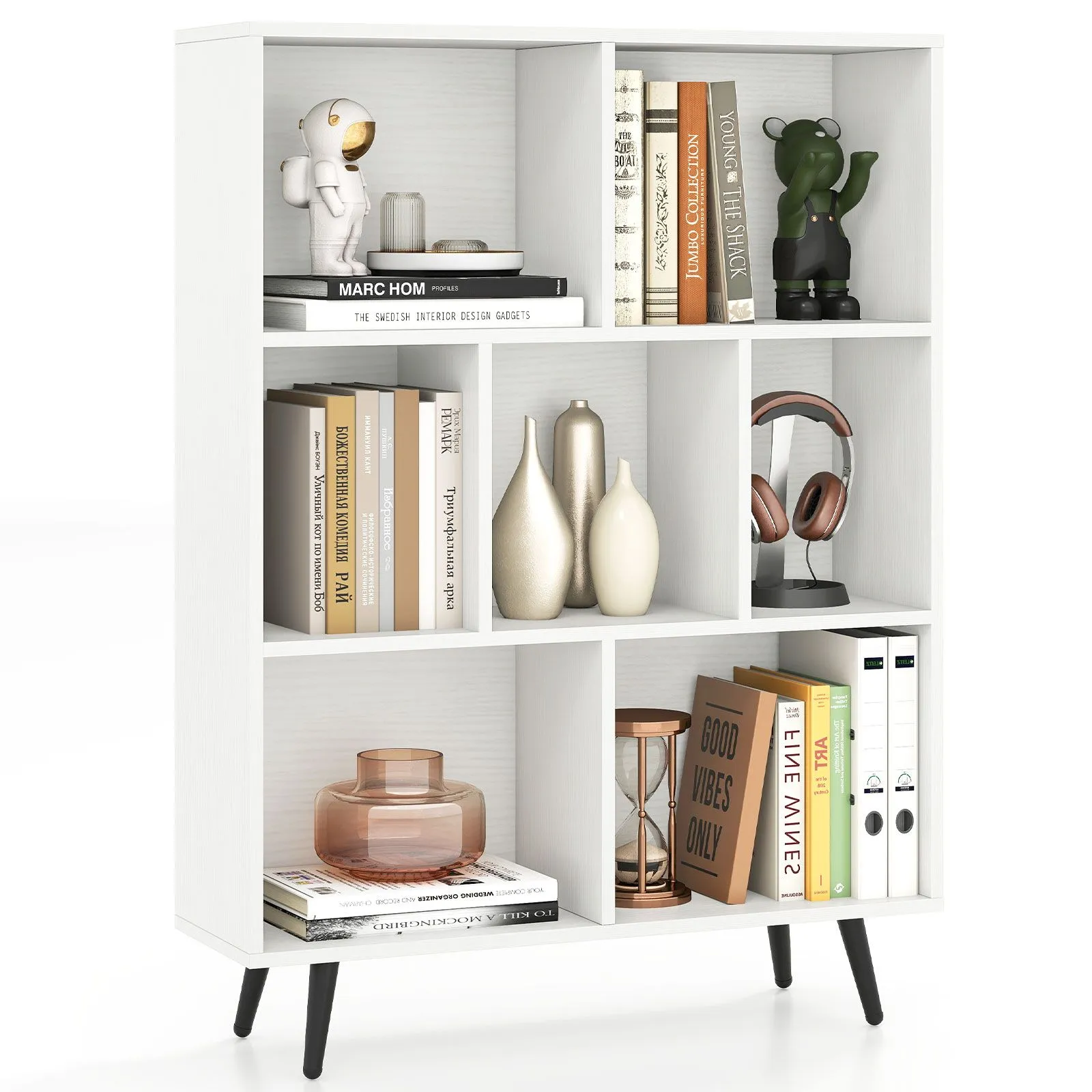 Costway 7-Cube Bookcase Mid Century Modern Storage Organizer in White