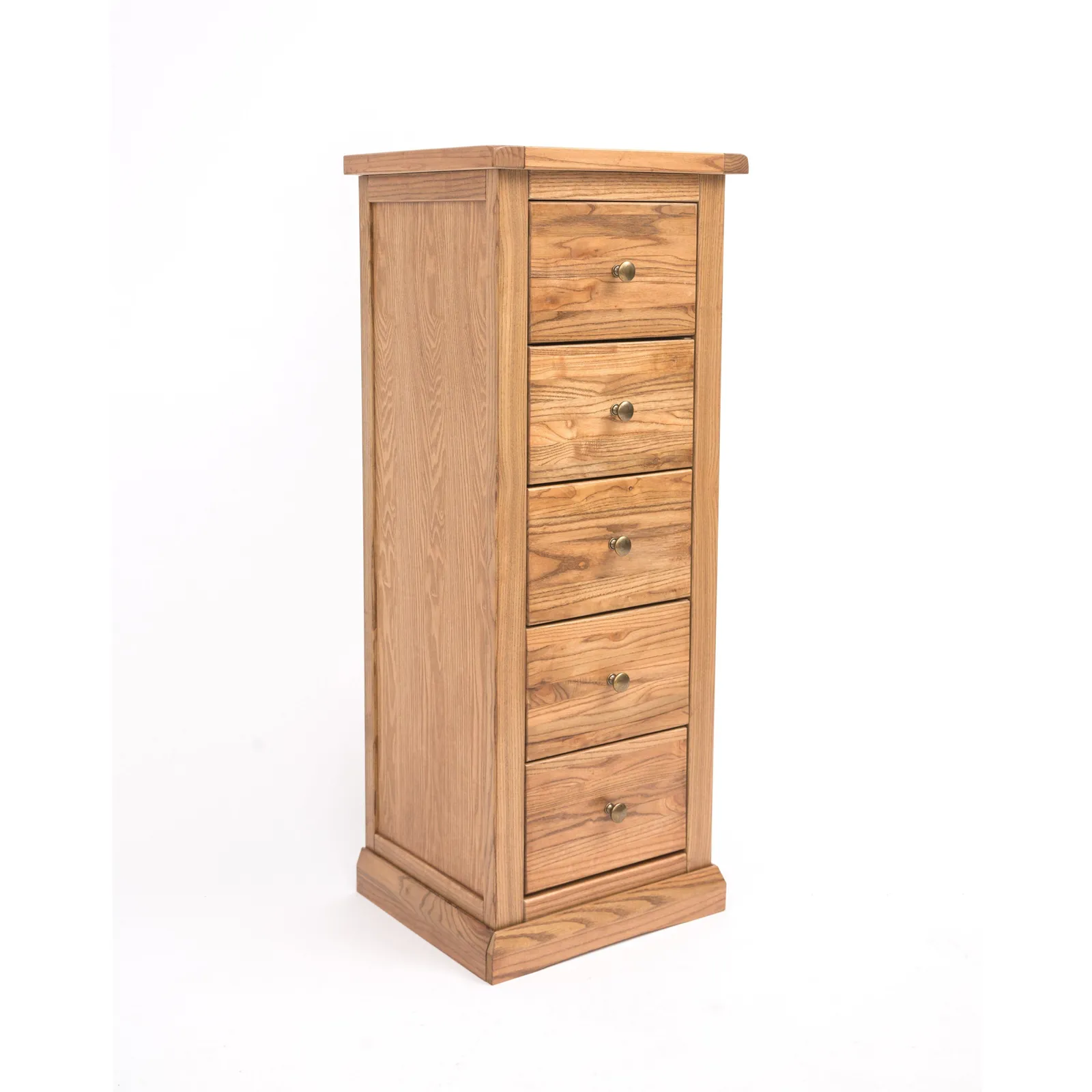 Cabinet Bits Salerno 5 Drawer Narrow Chest of Drawers Brass Knob in Natural 2