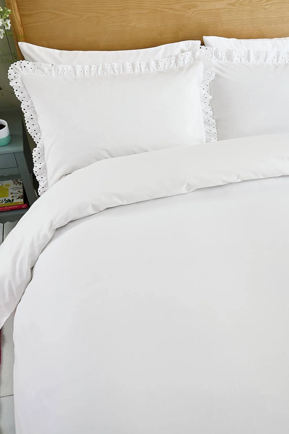 Helena Springfield 'Clara Embroidered Frill' Cotton Duvet Cover Set in White 4