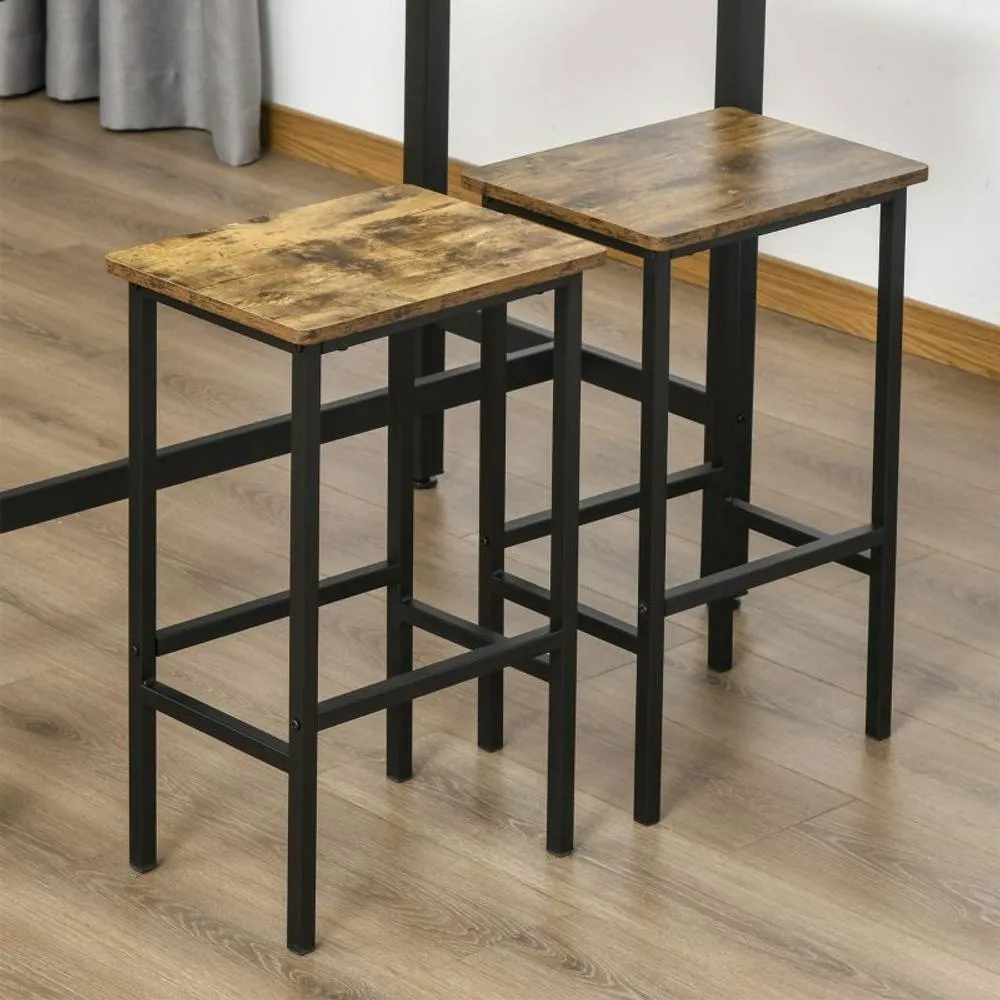netfurniture Set of 2 Industrial Kitchen Bar Stools with Wood Effect Top & Metal Frame in Brown
