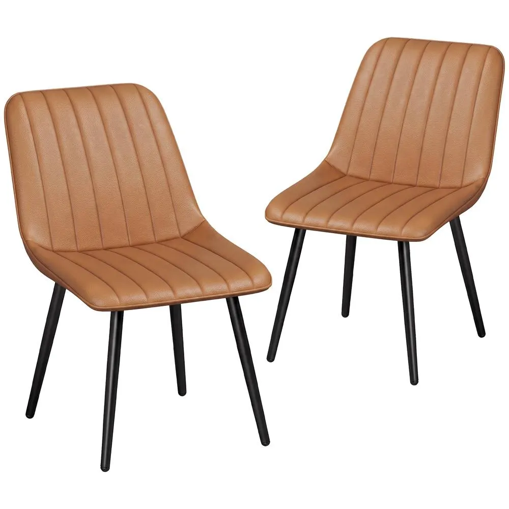 HOMCOM Faux Leather Upholstered Kitchen Chairs with Metal Legs, Brown