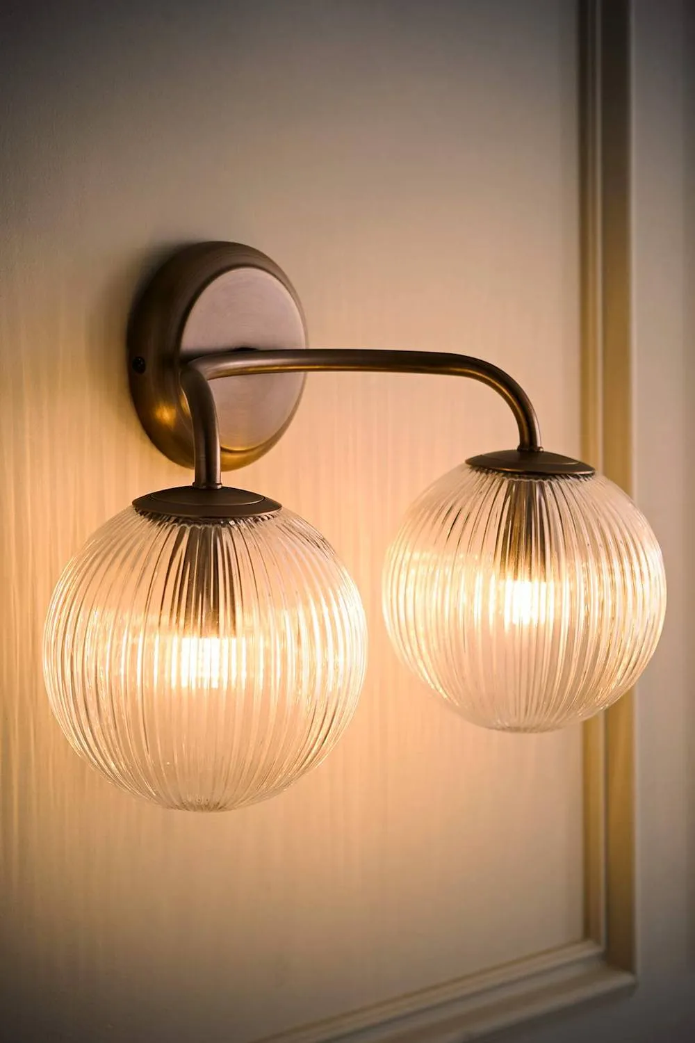 ValueLights Kempton Ribbed Glass Globe Shade 2 Arm Wall Light in Bronze 2