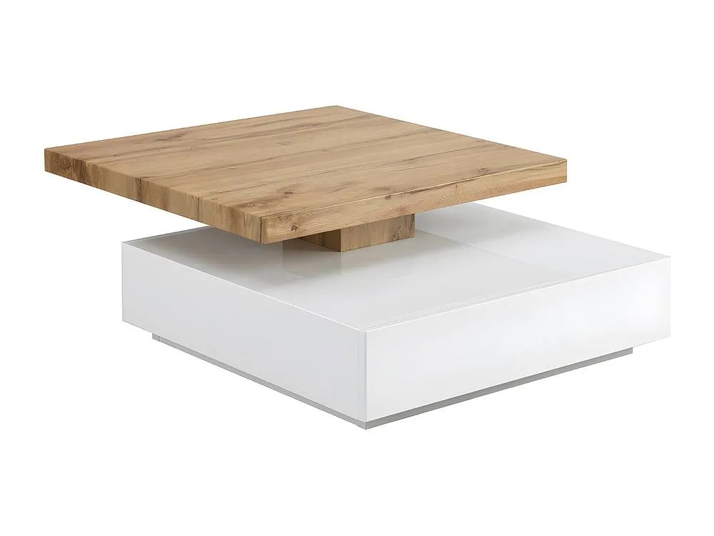 Vente-unique 1 Drawer & Swivelling Tray Coffee Table - MDF - Colour: White & Oak in Light Oak 6