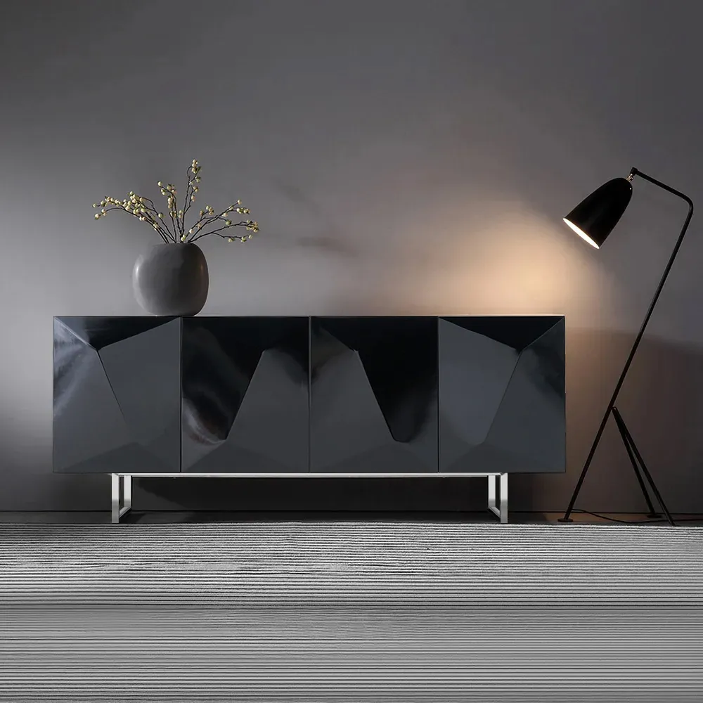 1800mm Modern Black Buffet Sideboard Kitchen Cabinet with 4 Doors Adjustable Shelves