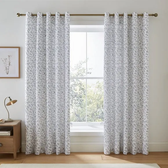 Floral Toile Polycotton Blackout Eyelet Curtains 2