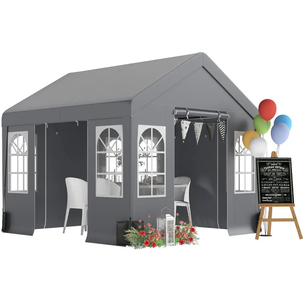 OUTSUNNY 3 x 3 m Party Tent, Outdoor Canopy Tent with Sidewalls in Grey 2