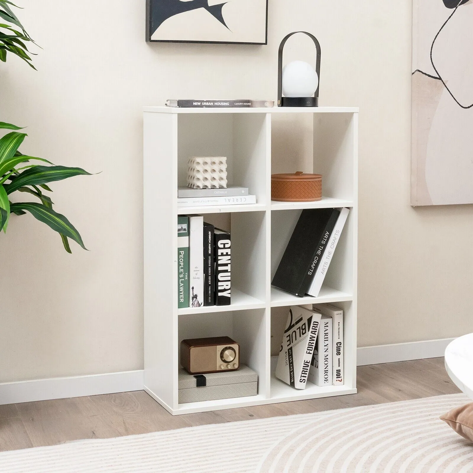 Costway 6Cube Bookshelf 4Tier Bookcase Floor Display Shelf Open Storage Organizer in White 5