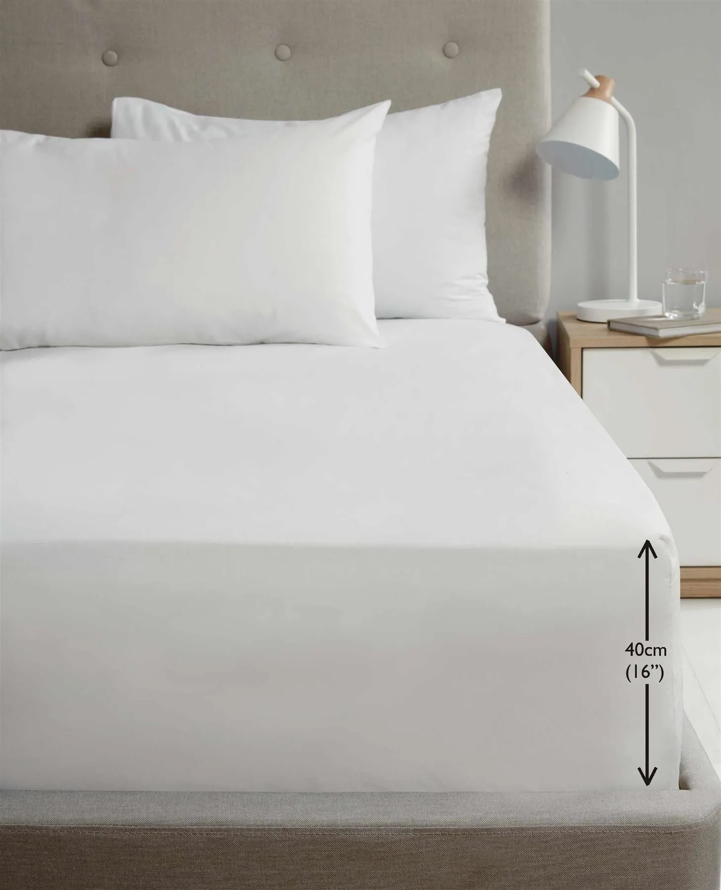 HomeSpace Direct Percale Extra Deep 16" Fitted Sheet in White