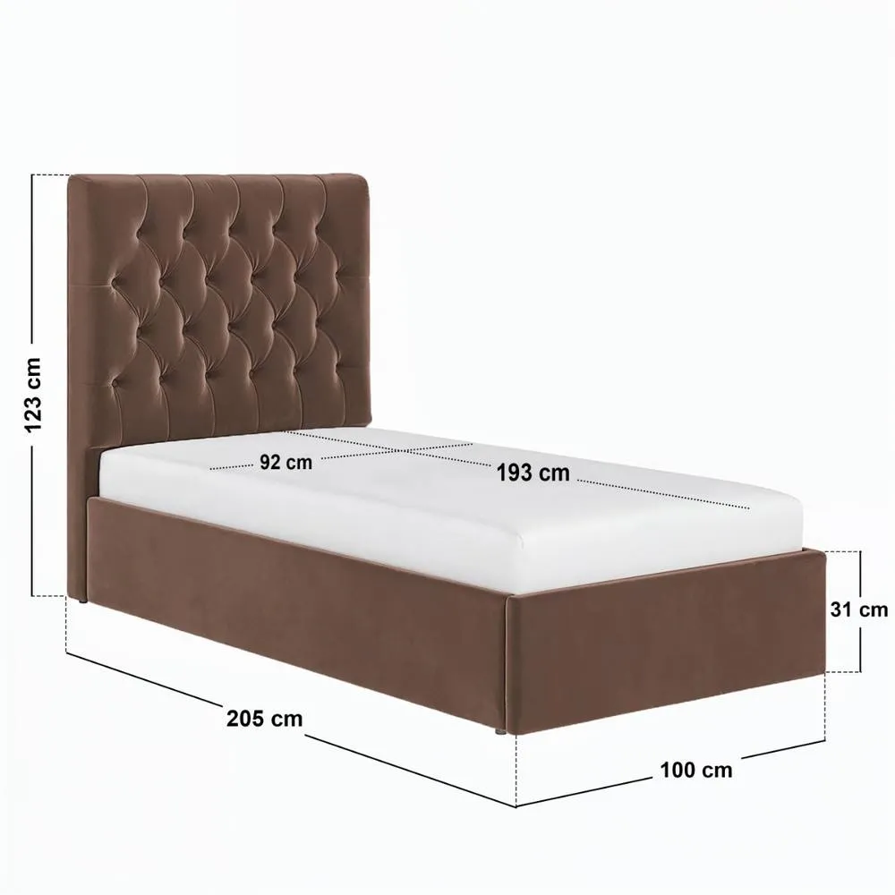 Flair Milan Velvet Single Ottoman Bed in Brown 6