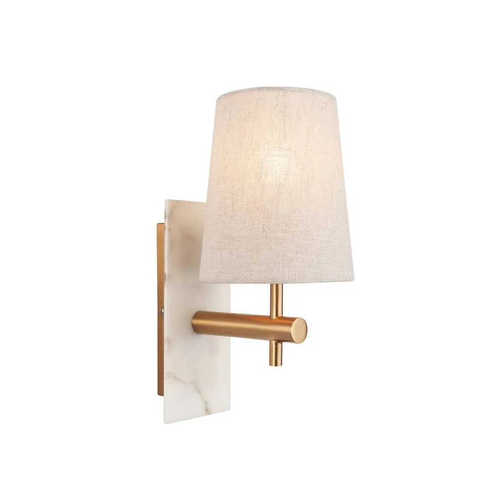 Netlighting Calista Wall Lamp Vintage Brass White Marble & Linen 7W LED E14