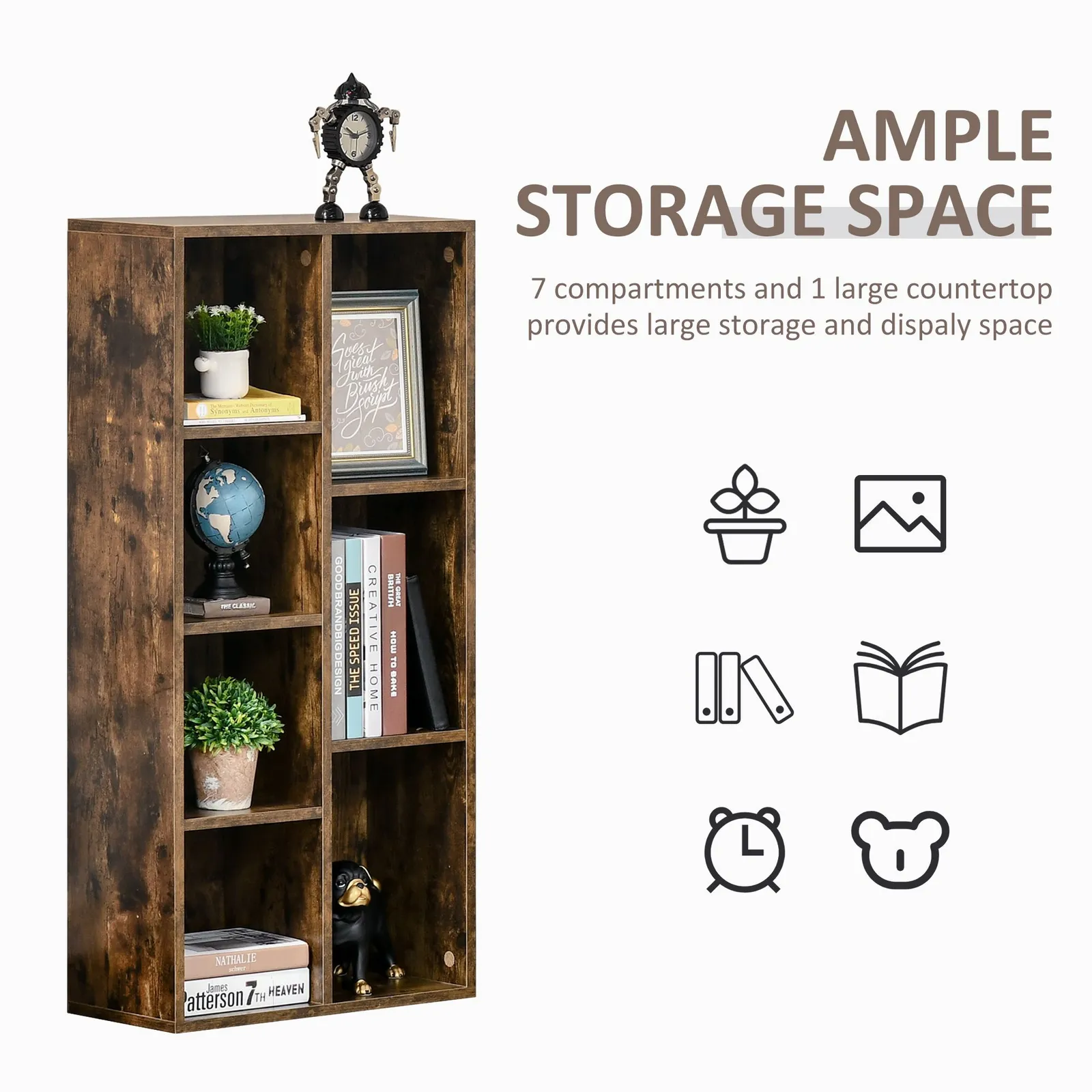 HOMCOM Bookcase Modern Bookshelf Display Cabinet Cube Storage Home Office in Brown 4