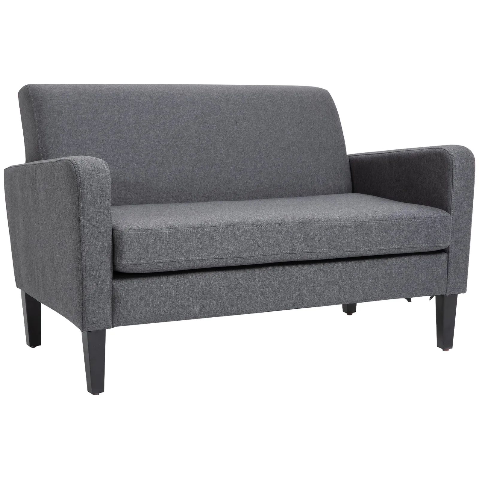 HOMCOM Linen Modern-Curved 2-Seat Sofa Loveseat with Thick Cushion Wood Legs in Grey 2
