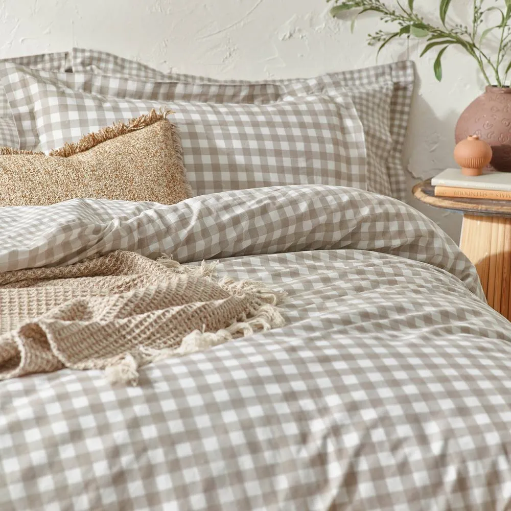 Yard Barton Gingham Check Reversible Duvet Cover Set in Natural 2