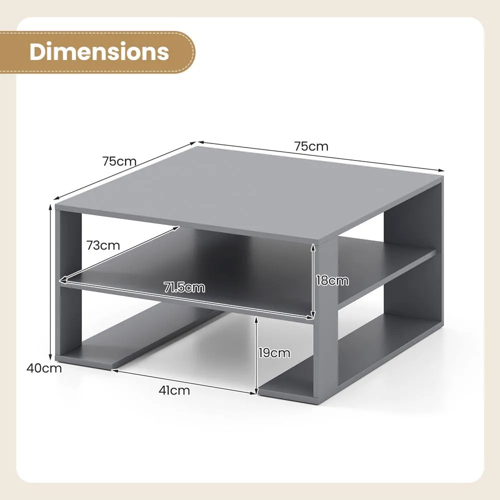 Costway Square Coffee Table Modern Compact Center Table with Open Shelf in Grey 2