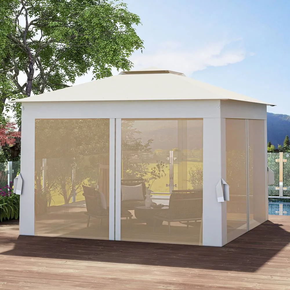 Costway 338 x 338 CM Pop Up Gazebo Foldable Canopy Tent w/Mesh Netting in Beige 4