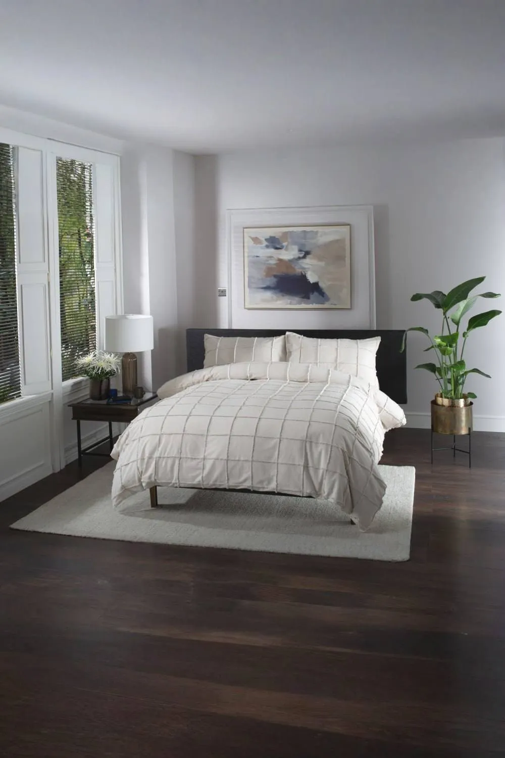 The Lyndon Company Square Up Grid 100% Cotton Tufted Supersoft Duvet Cover Set | Deyongs 1846 in Natural 2