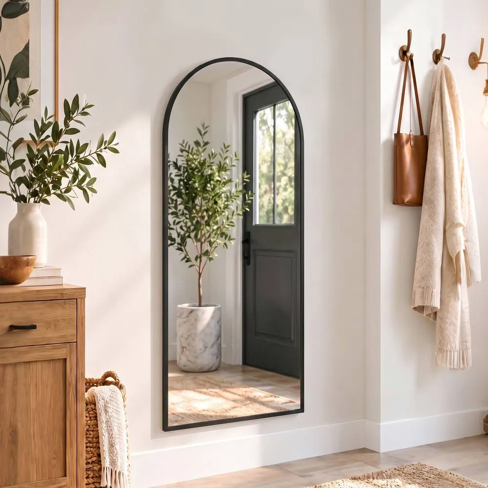 HOMCOM 40 x 110 cm Full Length Hanging Mirror, Arched Mirror, Black 2