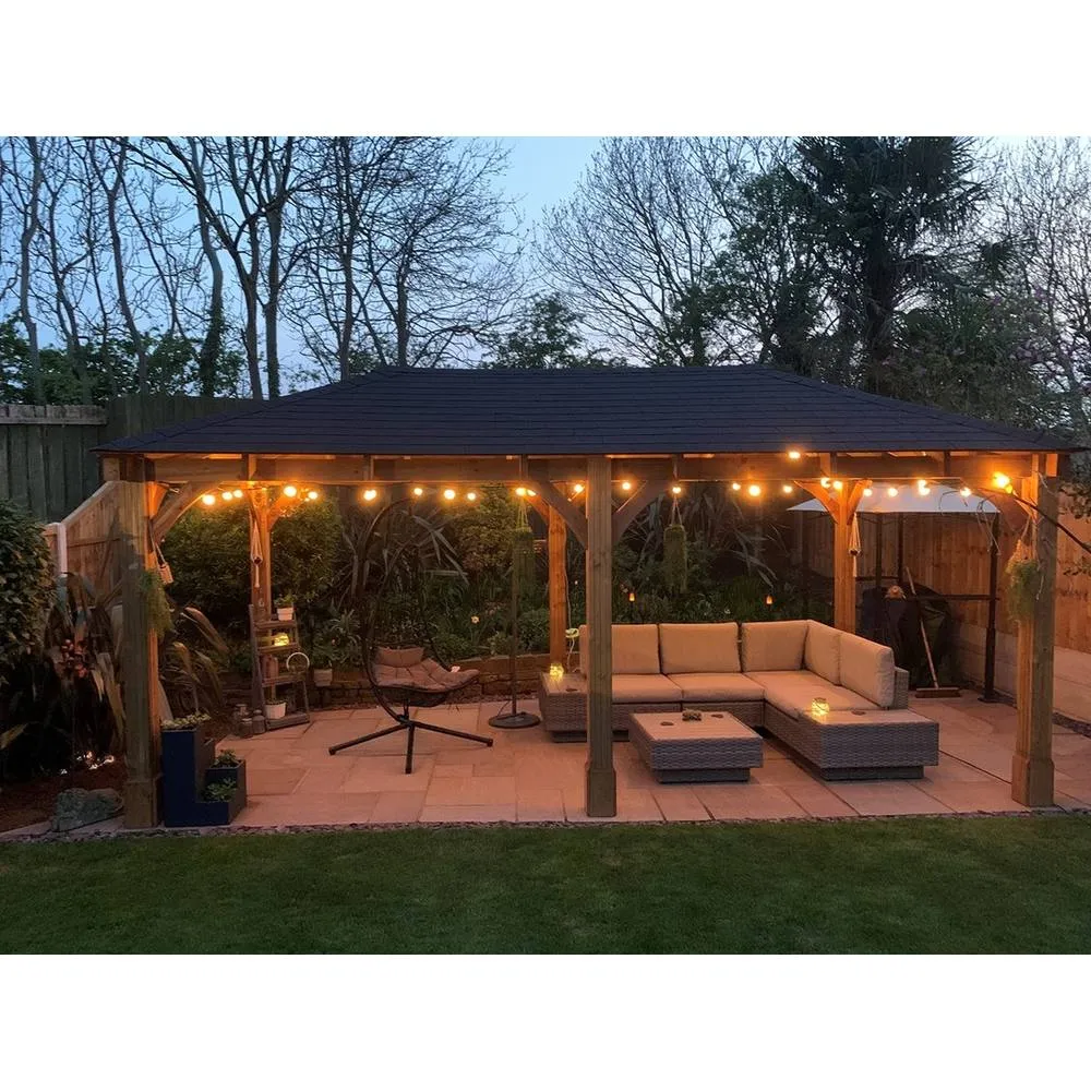 Dunster House Wooden Gazebo 6x3m Heavy Duty Patio Shelter Roof Shingles Leviathan in Brown 4