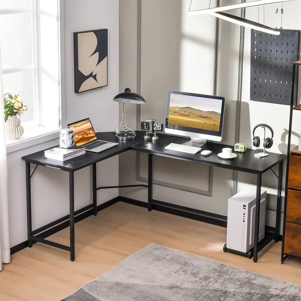 Costway L Shaped Home Office Desk Computer Corner Desk Gaming Table with CPU Stand in Black 4