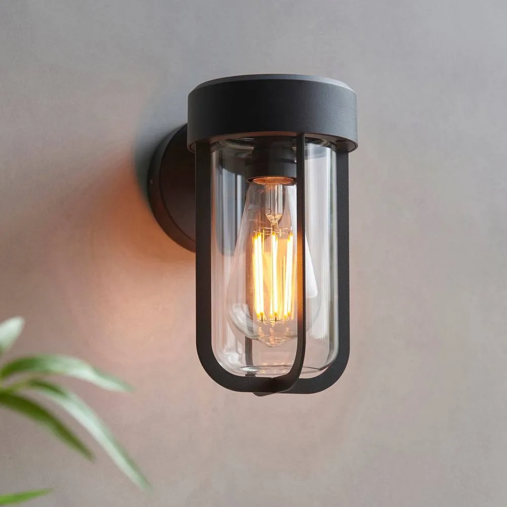 Netlighting Lucca Outdoor Modern Wall Lamp Textured Black & Clear Glass E27 5