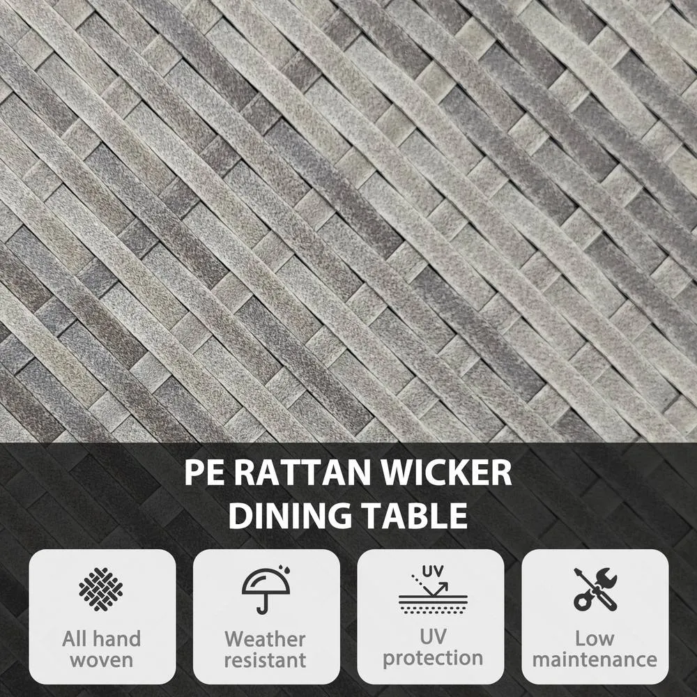 OUTSUNNY Outdoor PE Rattan Dining Table w/ Wood-plastic Composite Top, Natural 4