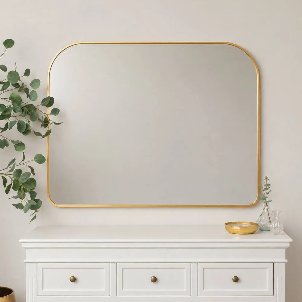 Melody Maison Large Gold Curved Arched Wall Mirror - 110cm X 90cm 6