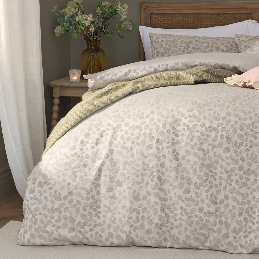 Wylder Grace Leaf Jacquard Satin Duvet Cover Set in Natural 3