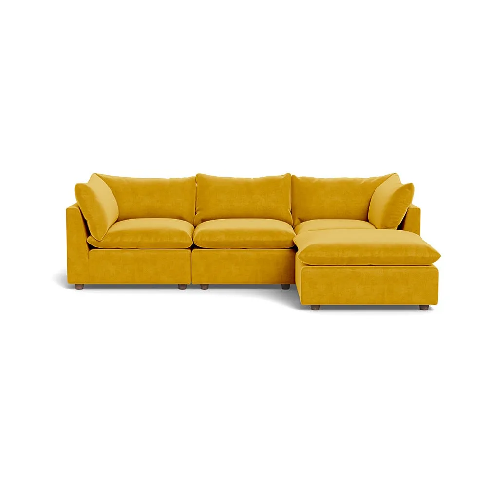 Heal's Astrid Right Hand Facing Corner Sofa Smart Luxe Velvet Canary Walnut Stained Beech Feet 1