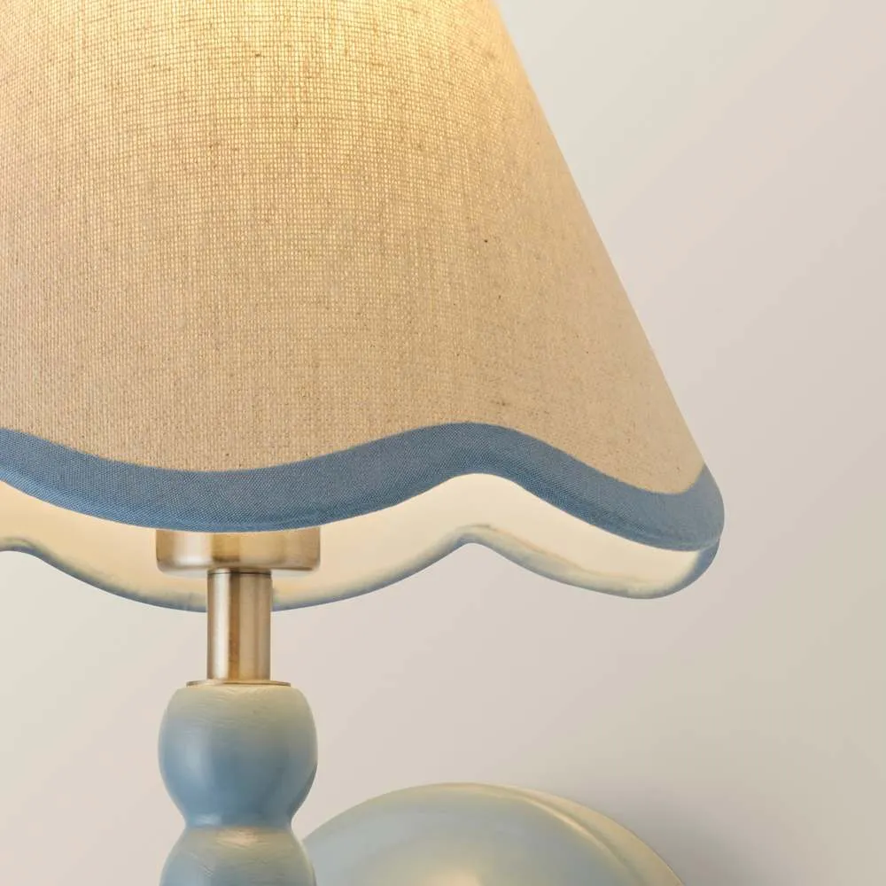 ValueLights Bobbins Powder Blue Bobble Wall Light & Linen Pastel Trim Lamp Shade in Pale Blue 4