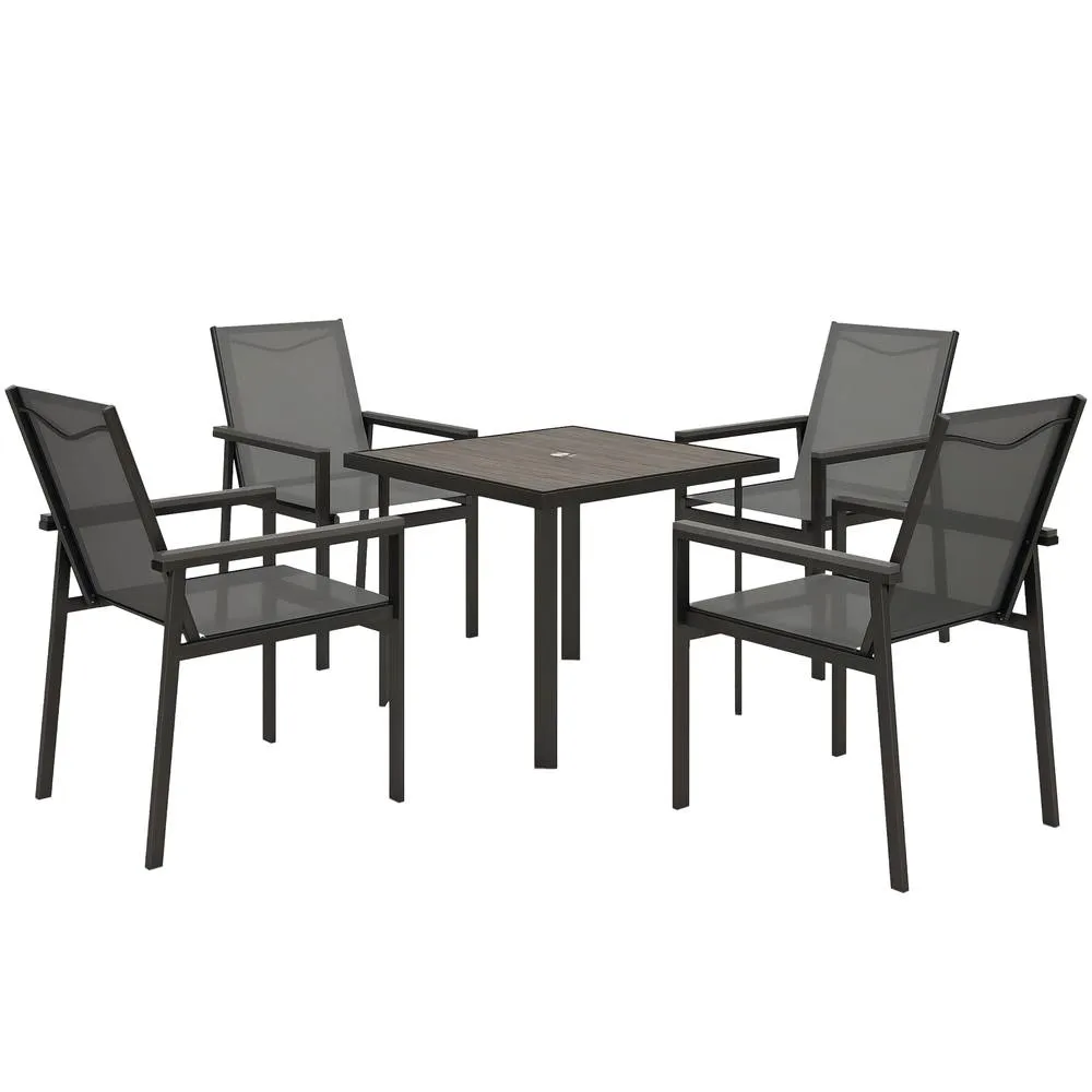 OUTSUNNY 5 Pieces Outdoor Dining Table & 4 Armchairs, Garden Dining Set, Grey 2