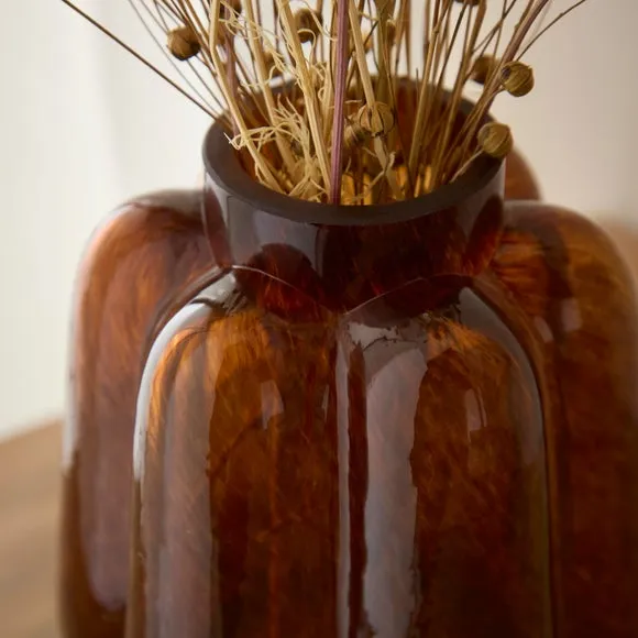 Fluted Amber Glass Vase 2