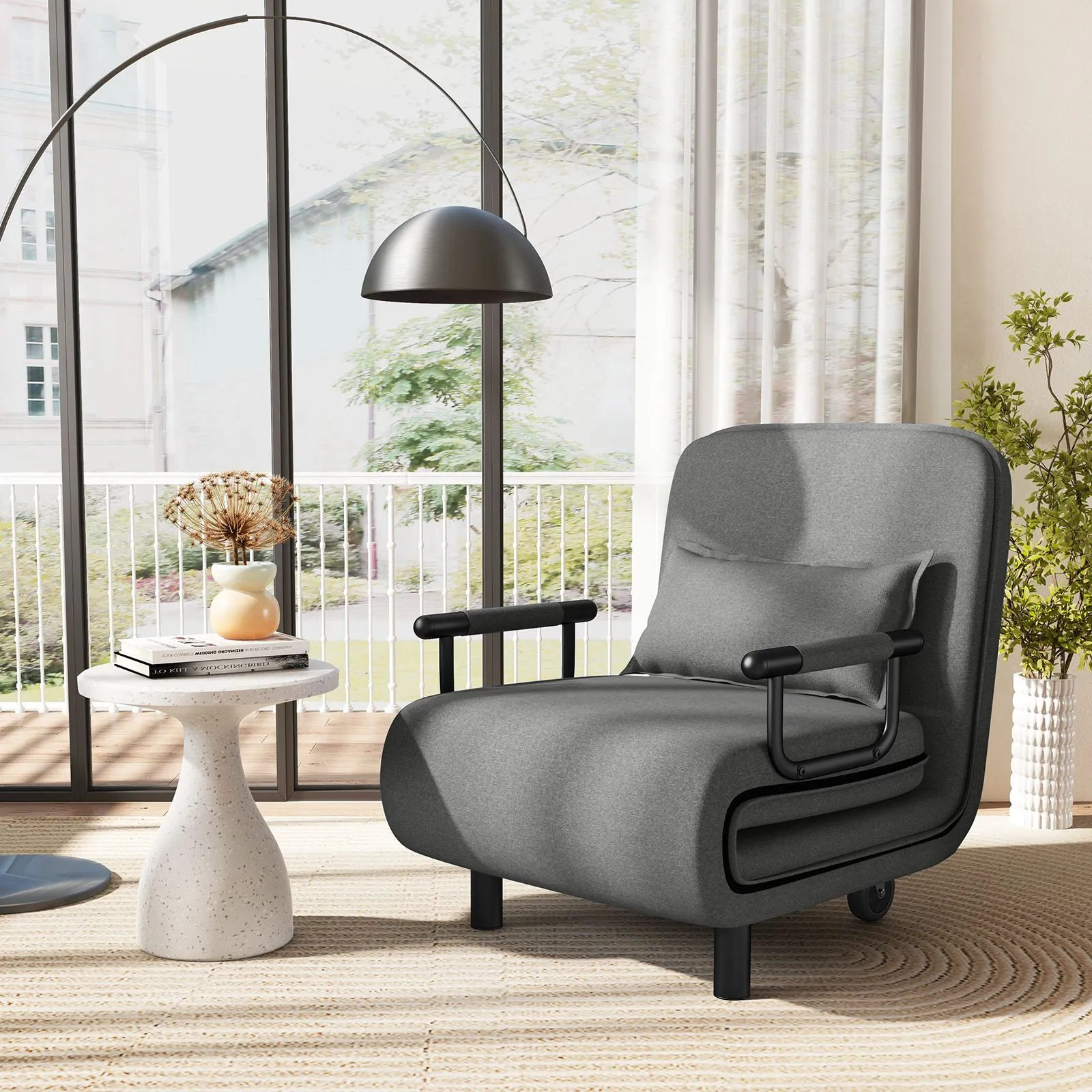 Costway 3-in-1 Convertible Sofa Bed Sleeper Chair w/Lumbar Pillow in Dark Grey 3
