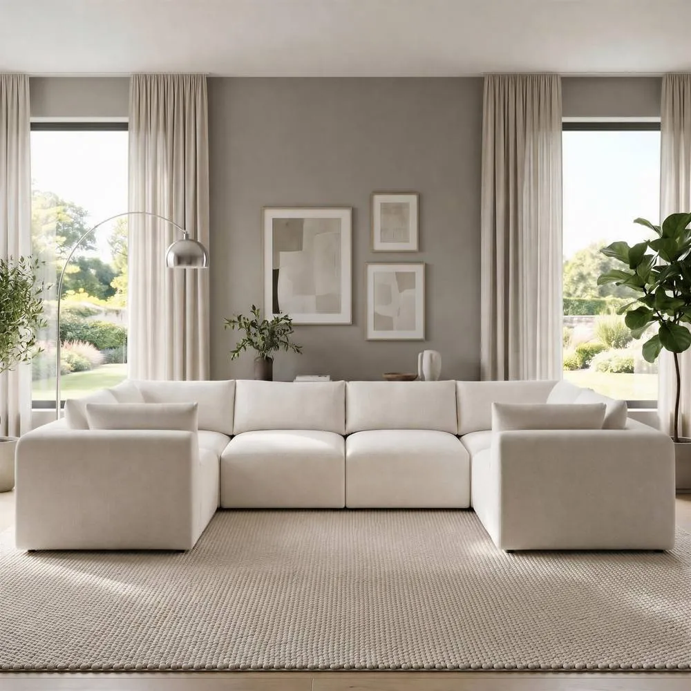 FurnitureboxUK Drift Boucle Fabric 5 Seater U-Shaped Modular Corner Sofa in Cream 3