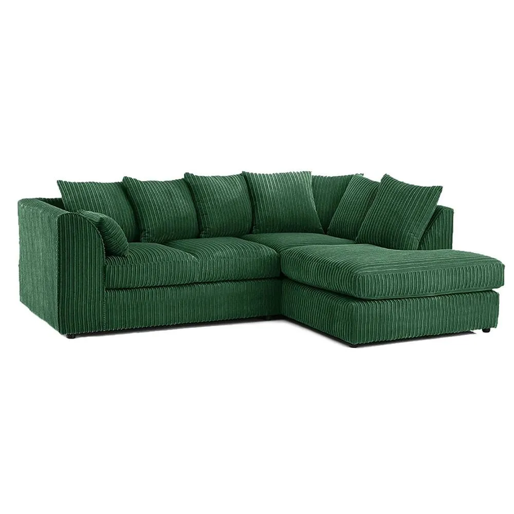 Bliss Furniture Right Hand L Shape Scatter Back Corner Sofa in Green Jumbo Cord Fabric