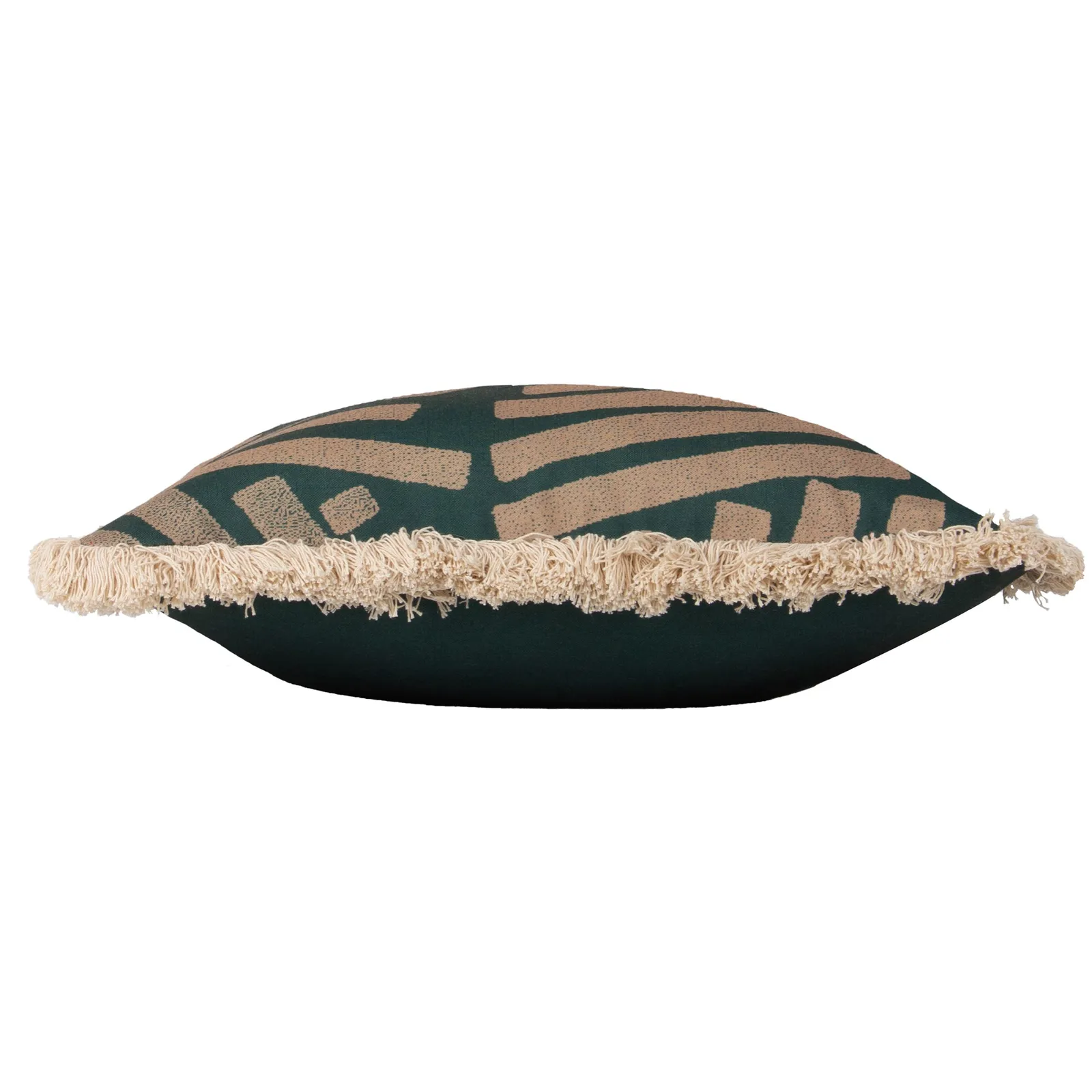 Paoletti Oromo Printed Geometric Fringed Cushion in Green 4