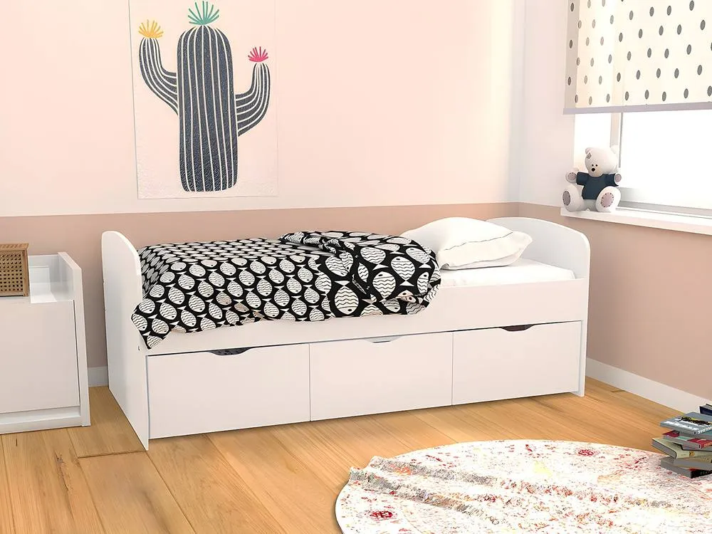 Vente-unique LOUANE Bed With 2 Drawers & 1 Storage Box - 90 X 190 Cm - White