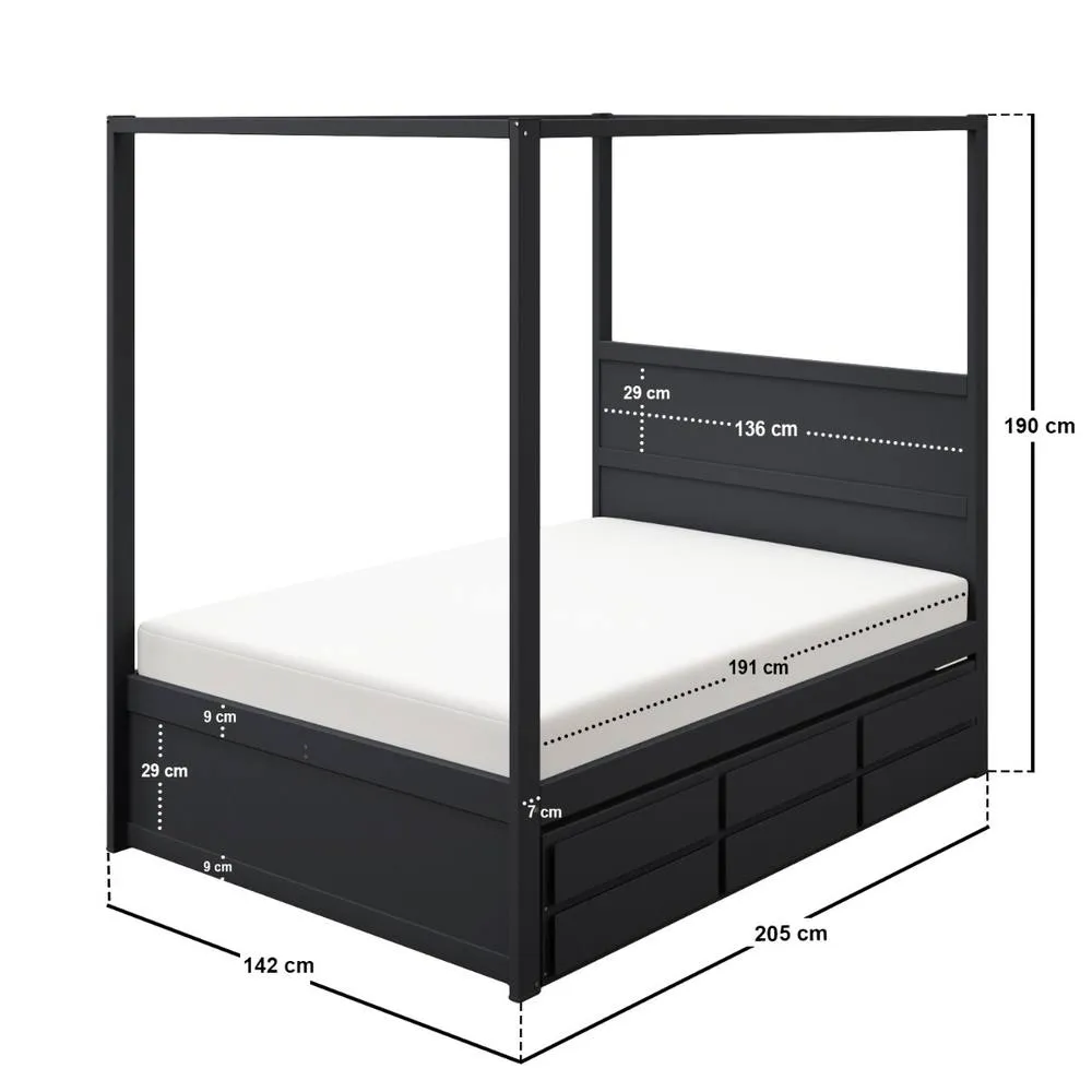 Flair Maddy 4 Poster Canopy Double Bed with Trundle & Storage Black 6