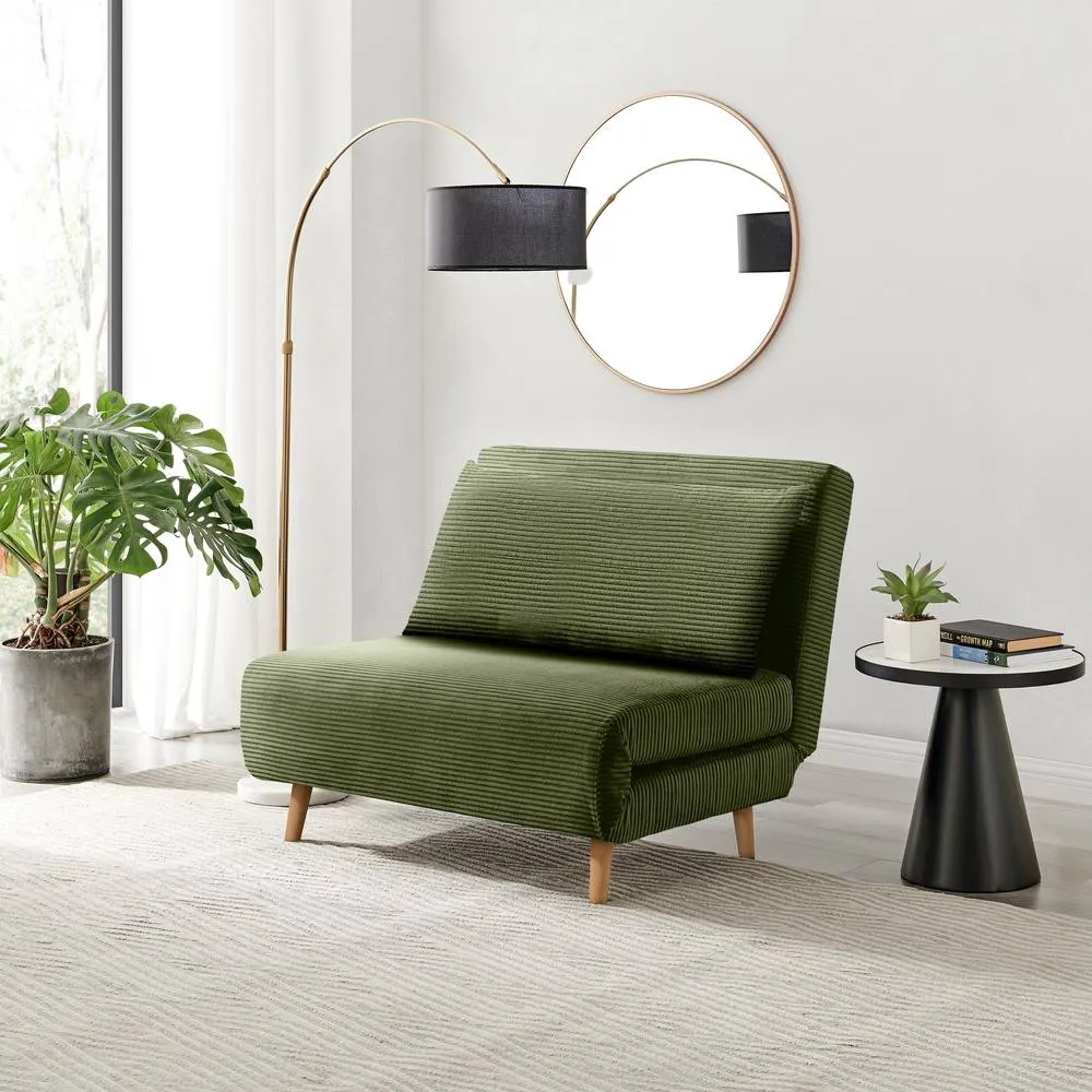 FurnitureboxUK Bobby Green Jumbo Corduroy Single Folding Sofa Bed Chair
