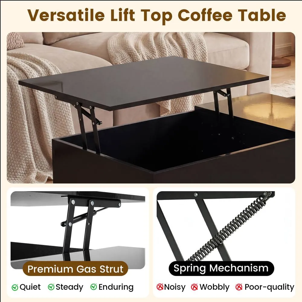 Costway Modern Lift Top Coffee Table Sofa Side Table High Gloss Accent Table in Black 4