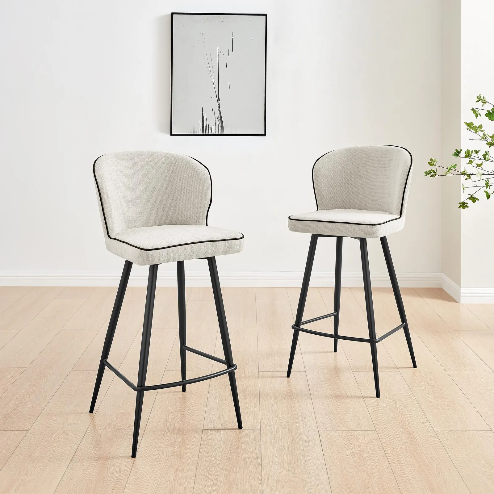 FurnitureboxUK Catriona Fabric Counter Stools Set of 2 in Cream 2