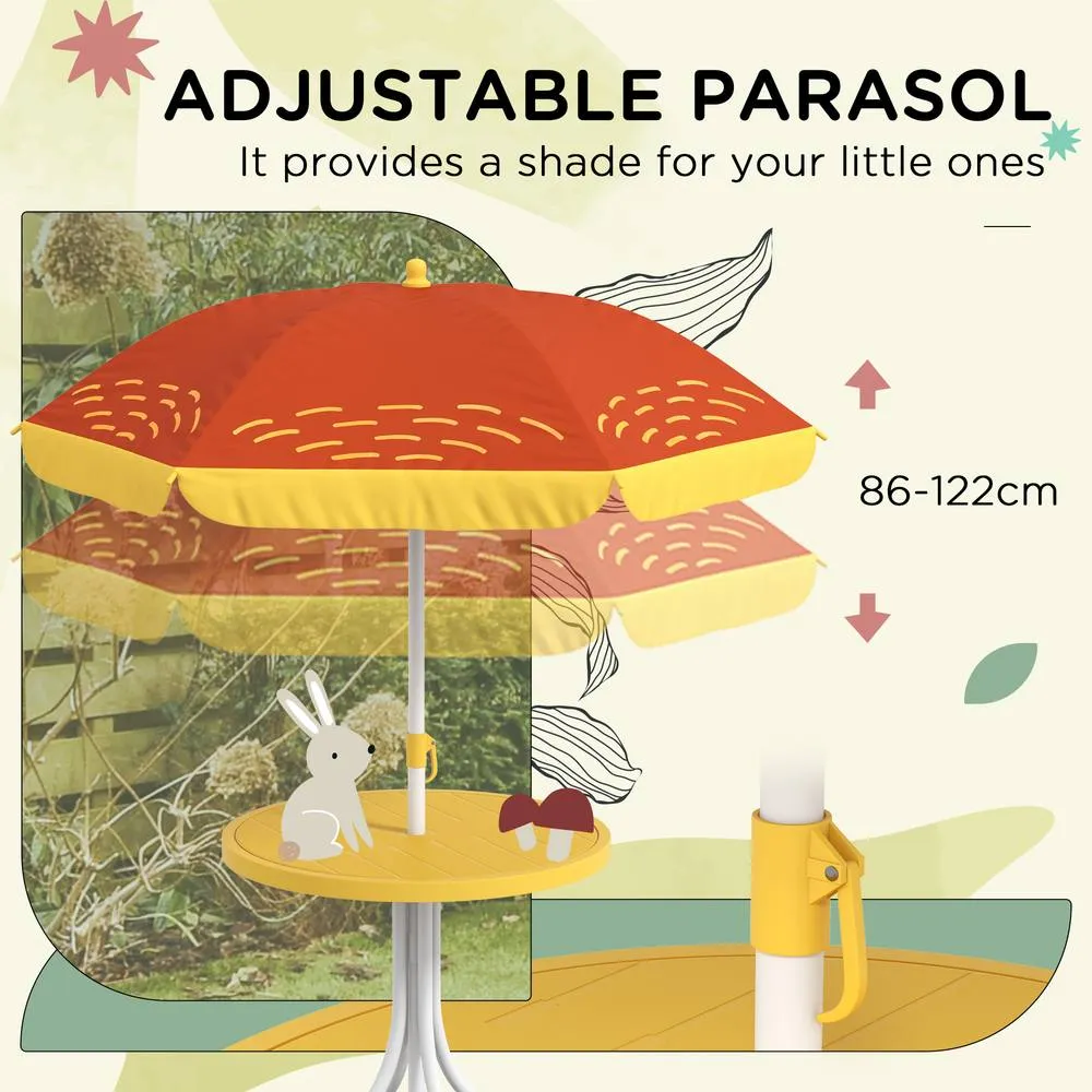 OUTSUNNY Children Table & Chair Set Outdoor Garden Furniture Set w/ Lion Theme - Yellow 5