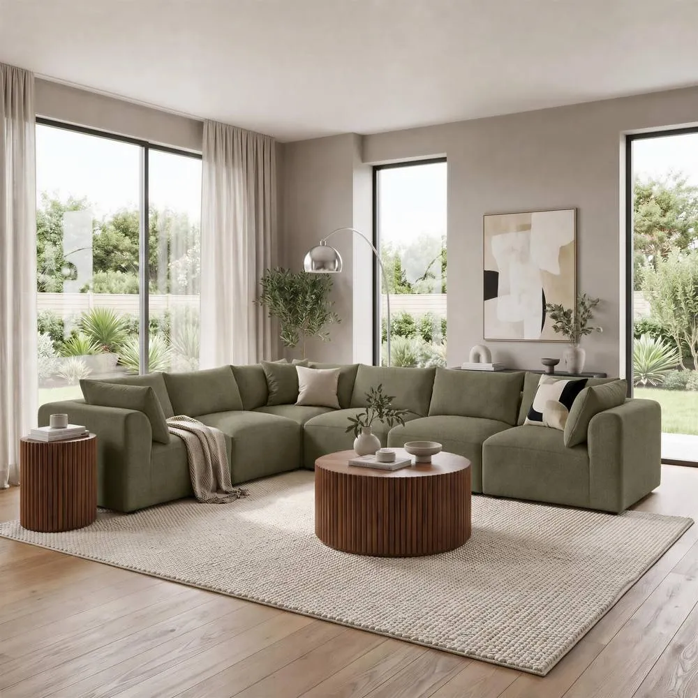 FurnitureboxUK Drift Boucle Fabric 5 Seater L-Shaped Modular Corner Sofa in Green 6