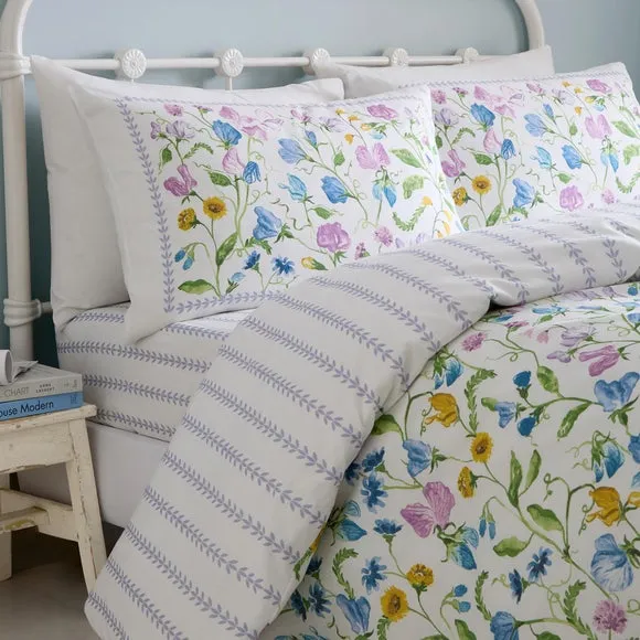 Dreams n Drapes Sweetpea Floral 100% Cotton Duvet Cover & Pillowcase Set 4