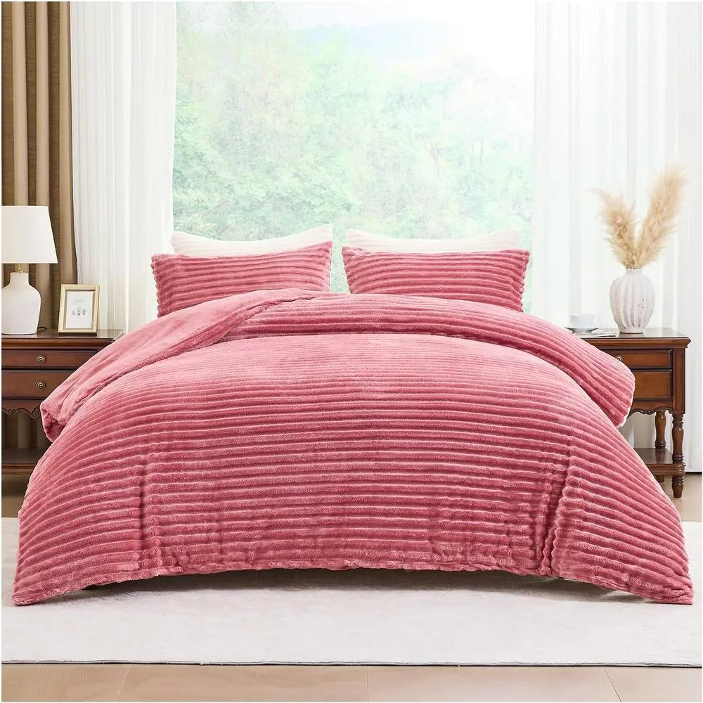 GAVENO CAVAILIA Osum Ribbed Duvet Cover Set in Pink 1