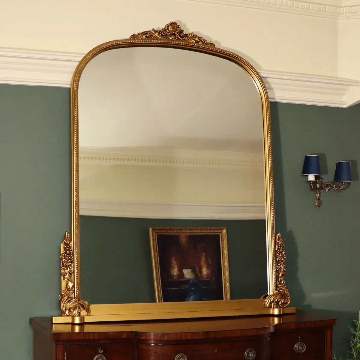Melody Maison Extra Large Arch Antique Gold Ornate Overmantle Mirror - 1.52m X 1.28m