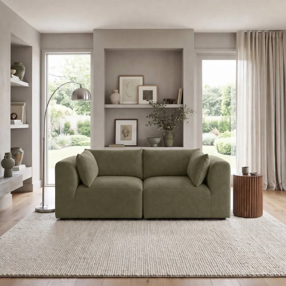 FurnitureboxUK Drift Boucle Fabric 2 Seater Modular Sofa in Green