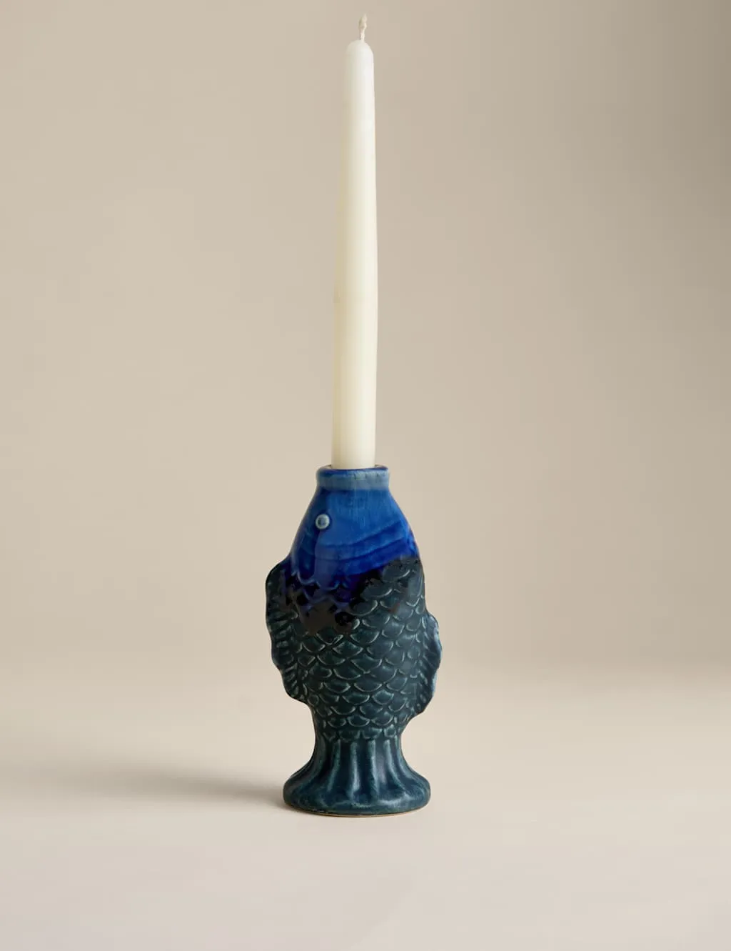 M&S Fish Ceramic Dinner Candle Holder Blue